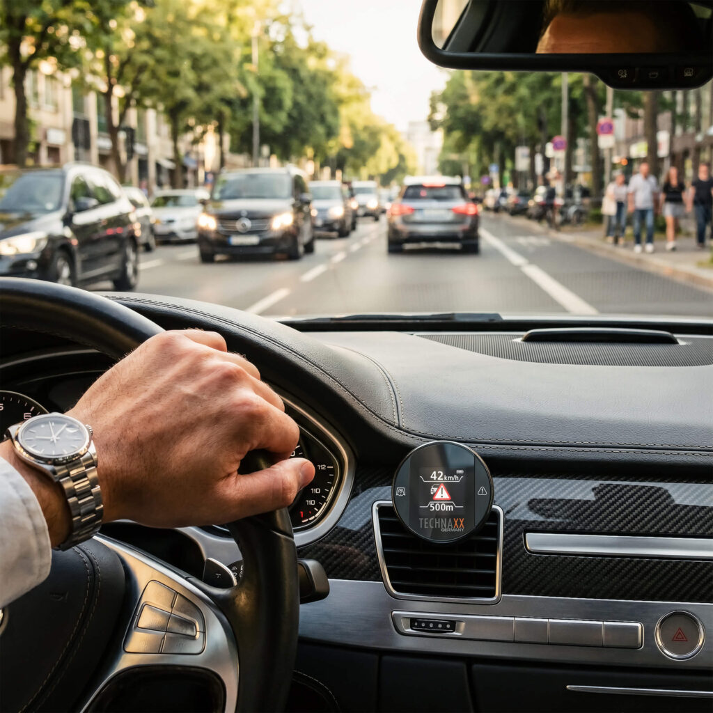 Secure Drive PRO TX-388 Gerät im Fahrzeug I © Technaxx mit KI bearbeitet
